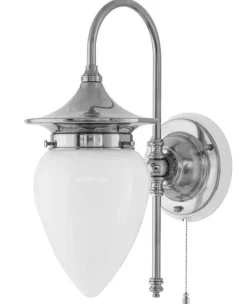 Karlskrona Lampfabrik Vägglampor I Nickel|Vägglampor Med Glaskupa|Vägglampa - Fryxell nickel, opalvit