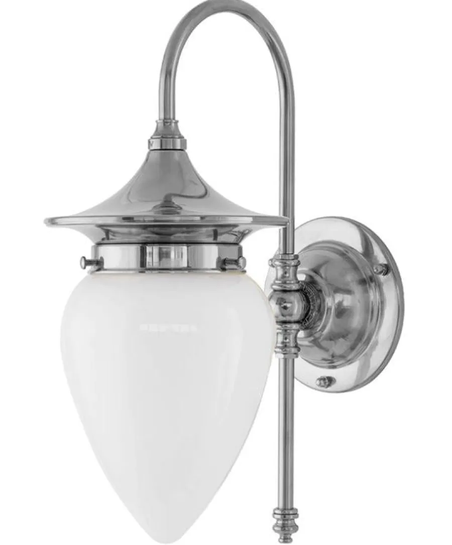 Karlskrona Lampfabrik Vägglampor I Nickel|Vägglampor Med Glaskupa|Vägglampa - Fryxell nickel, opalvit