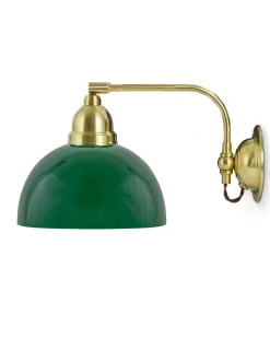 Karlskrona Lampfabrik Vägglampor Med Glaskupa|Vägglampor I Mässing|Vägglampa - Gripenberg mässing, grön halvsfär, brun