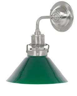 Karlskrona Lampfabrik Vägglampor I Nickel|Vägglampor Med Glaskupa|Vägglampa - Lillienstedt nickel, liten grön skomakarskärm