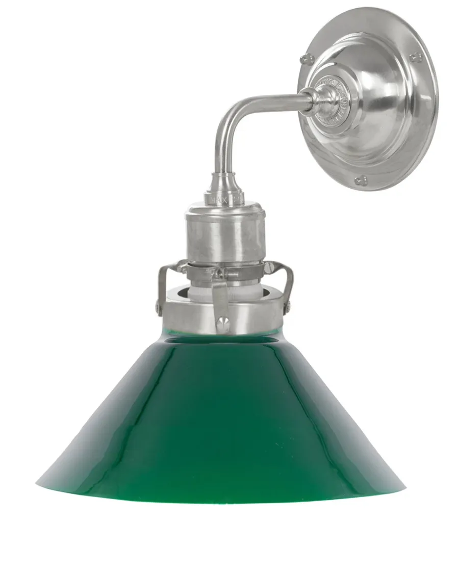 Karlskrona Lampfabrik Vägglampor I Nickel|Vägglampor Med Glaskupa|Vägglampa - Lillienstedt nickel, liten grön skomakarskärm