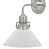 Karlskrona Lampfabrik Vägglampor I Nickel|Vägglampor Med Glaskupa|Vägglampa - Lillienstedt nickel, liten vit skomakarskärm