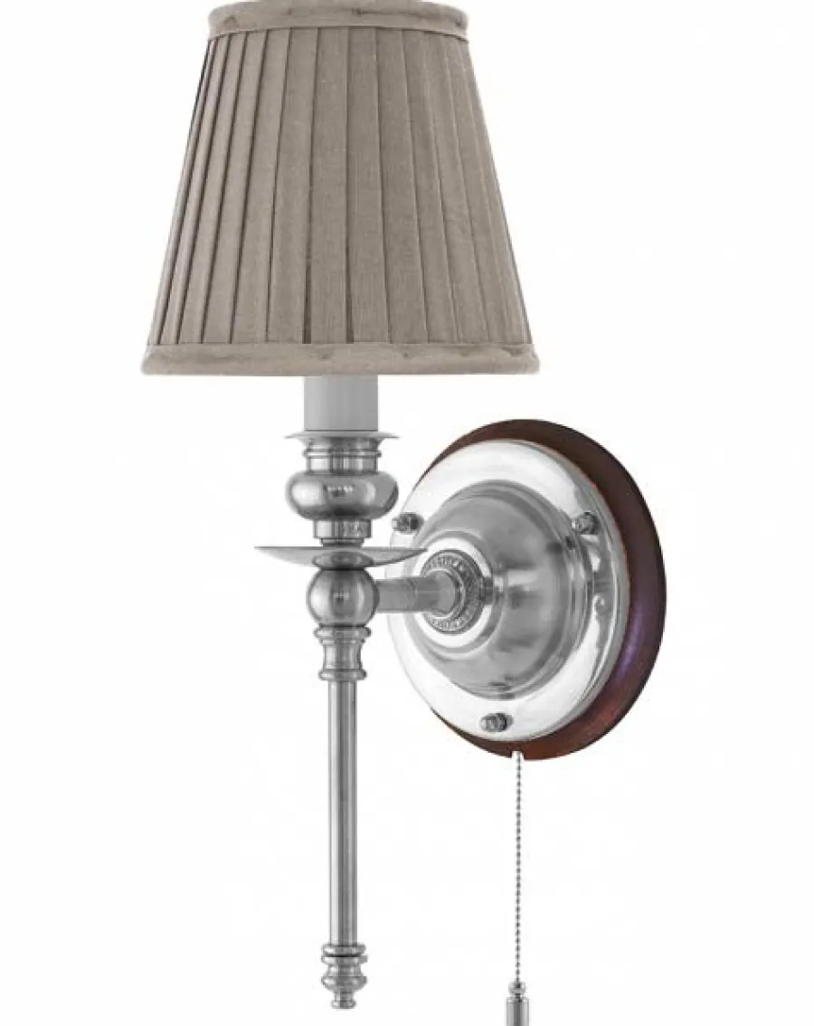 Karlskrona Lampfabrik Vägglampor I Nickel|Vägglampor Med Tygskärm|Vägglampa - Ribbing nickel, beige skärm