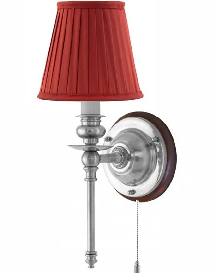 Karlskrona Lampfabrik Vägglampor I Nickel|Vägglampor Med Tygskärm|Vägglampa - Ribbing nickel, röd skärm