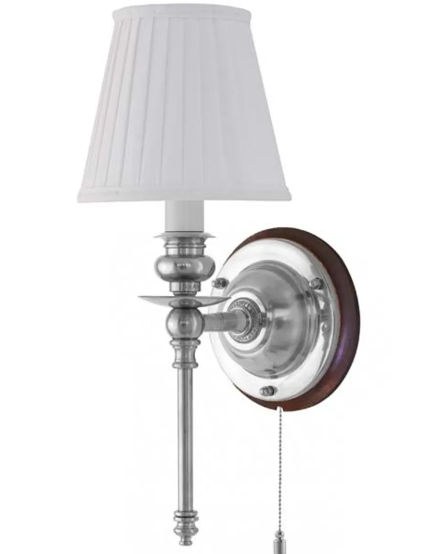 Karlskrona Lampfabrik Vägglampor I Nickel|Vägglampor Med Tygskärm|Vägglampa - Ribbing nickel, vit skärm