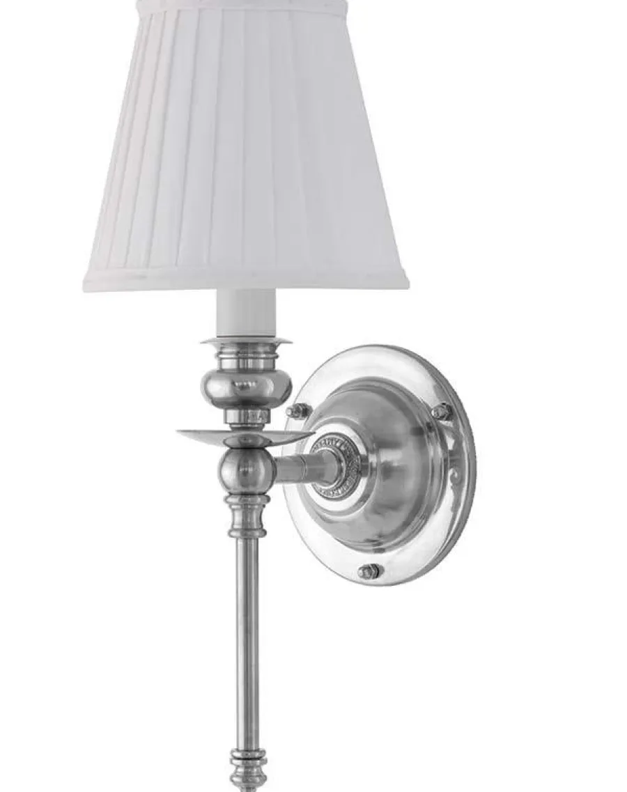 Karlskrona Lampfabrik Vägglampor I Nickel|Vägglampor Med Tygskärm|Vägglampa - Ribbing nickel, vit skärm