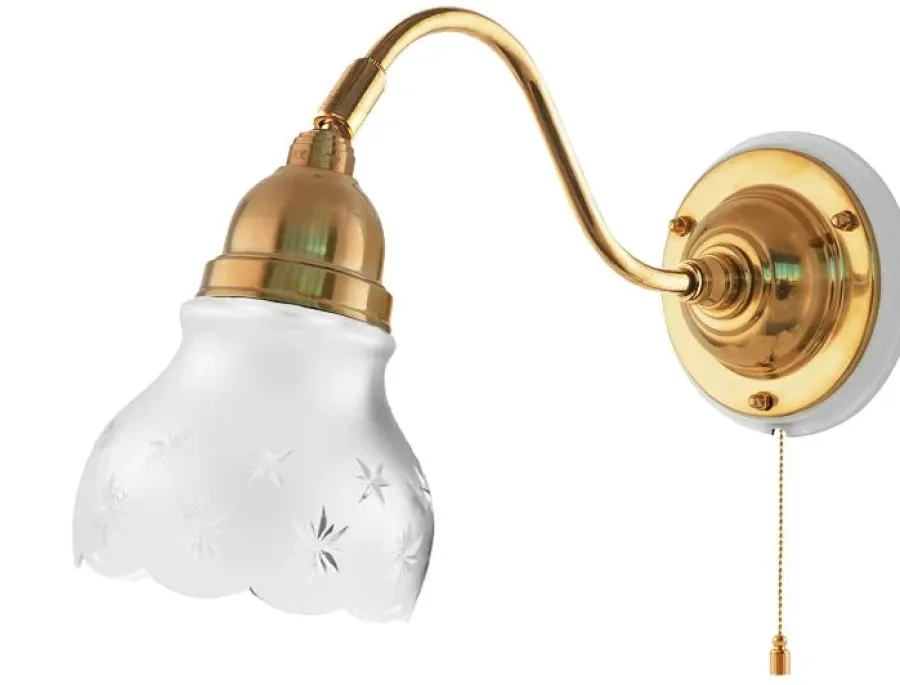 Karlskrona Lampfabrik Vägglampor Med Glaskupa|Vägglampor I Mässing|Vägglampa - Runeberg mässing, slipat mattglas