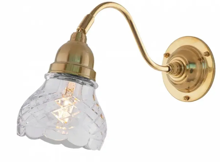 Karlskrona Lampfabrik Vägglampor Med Glaskupa|Vägglampor I Mässing|Vägglampa - Runeberg mässing, slipat klarglas