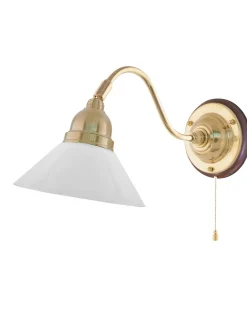 Karlskrona Lampfabrik Vägglampor Med Glaskupa|Vägglampor I Mässing|Vägglampa - Runeberg mässing, vit skomakarskärm
