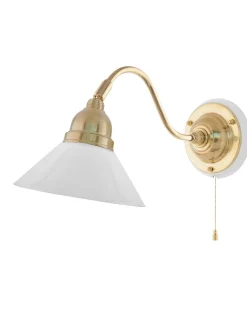 Karlskrona Lampfabrik Vägglampor Med Glaskupa|Vägglampor I Mässing|Vägglampa - Runeberg mässing, vit skomakarskärm