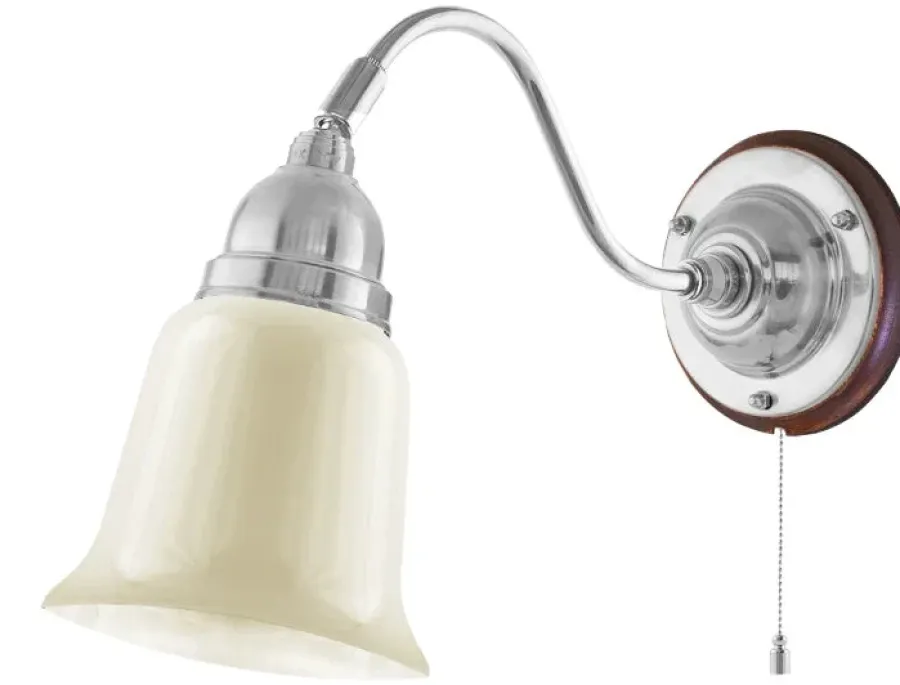 Karlskrona Lampfabrik Vägglampor I Nickel|Vägglampor Med Glaskupa|Vägglampa - Runeberg nickel, benvit klocka