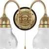 Karlskrona Lampfabrik Vägglampor Med Glaskupa|Vägglampor Med Två Armar|Vägglampa - Stackelberg mässing, slipat mattglas
