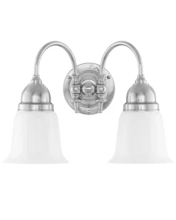 Karlskrona Lampfabrik Vägglampor I Nickel|Vägglampor Med Två Armar|Vägglampa - Stackelberg nickel, opalvit klocka