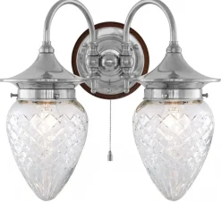 Karlskrona Lampfabrik Vägglampor I Nickel|Vägglampor Med Två Armar|Vägglampa - Tigerstedt nickel, klarglas