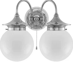 Karlskrona Lampfabrik Vägglampor I Nickel|Vägglampor Med Två Armar|Vägglampa - Tigerstedt nickel, opalvita klot