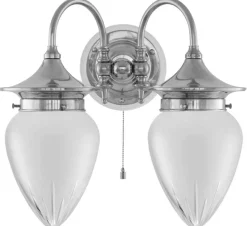 Karlskrona Lampfabrik Vägglampor I Nickel|Vägglampor Med Två Armar|Vägglampa - Tigerstedt nickel, slipat mattglas
