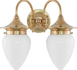 Karlskrona Lampfabrik Vägglampor Med Glaskupa|Vägglampor Med Två Armar|Vägglampa - Tigerstedt, opalvit