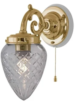 Karlskrona Lampfabrik Vägglampor Med Glaskupa|Vägglampor I Mässing|Vägglampa - Topelius mässing, klar droppe