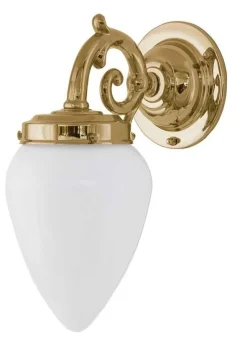 Karlskrona Lampfabrik Vägglampor Med Glaskupa|Vägglampor I Mässing|Vägglampa - Topelius mässing, opalvit droppe