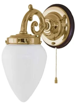 Karlskrona Lampfabrik Vägglampor Med Glaskupa|Vägglampor I Mässing|Vägglampa - Topelius mässing, opalvit droppe