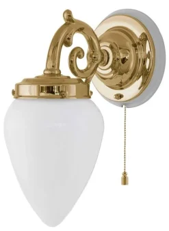 Karlskrona Lampfabrik Vägglampor Med Glaskupa|Vägglampor I Mässing|Vägglampa - Topelius mässing, opalvit droppe