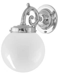 Karlskrona Lampfabrik Vägglampor I Nickel|Vägglampor Med Glaskupa|Vägglampa - Topelius nickel, opalvit klot