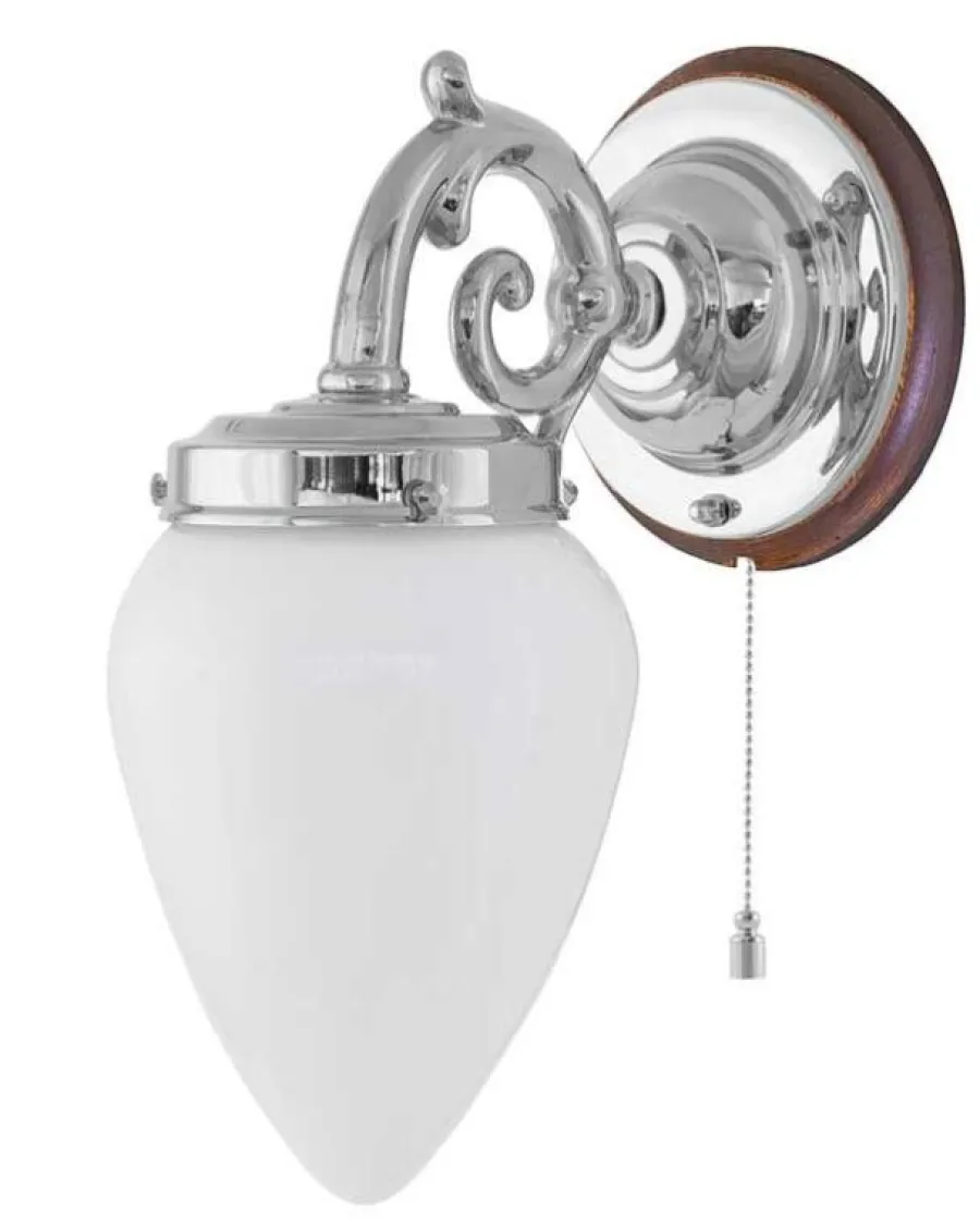 Karlskrona Lampfabrik Vägglampor I Nickel|Vägglampor Med Glaskupa|Vägglampa - Topelius nickel, opalvit droppe