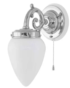 Karlskrona Lampfabrik Vägglampor I Nickel|Vägglampor Med Glaskupa|Vägglampa - Topelius nickel, opalvit droppe