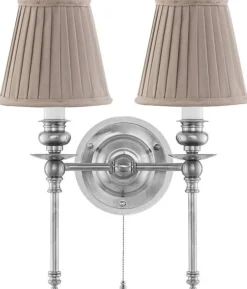 Karlskrona Lampfabrik Vägglampor I Nickel|Vägglampor Med Två Armar|Vägglampa - Wivallius nickel, beige tygskärm
