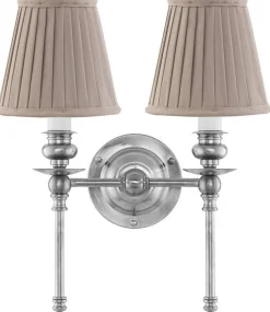 Karlskrona Lampfabrik Vägglampor I Nickel|Vägglampor Med Två Armar|Vägglampa - Wivallius nickel, beige tygskärm