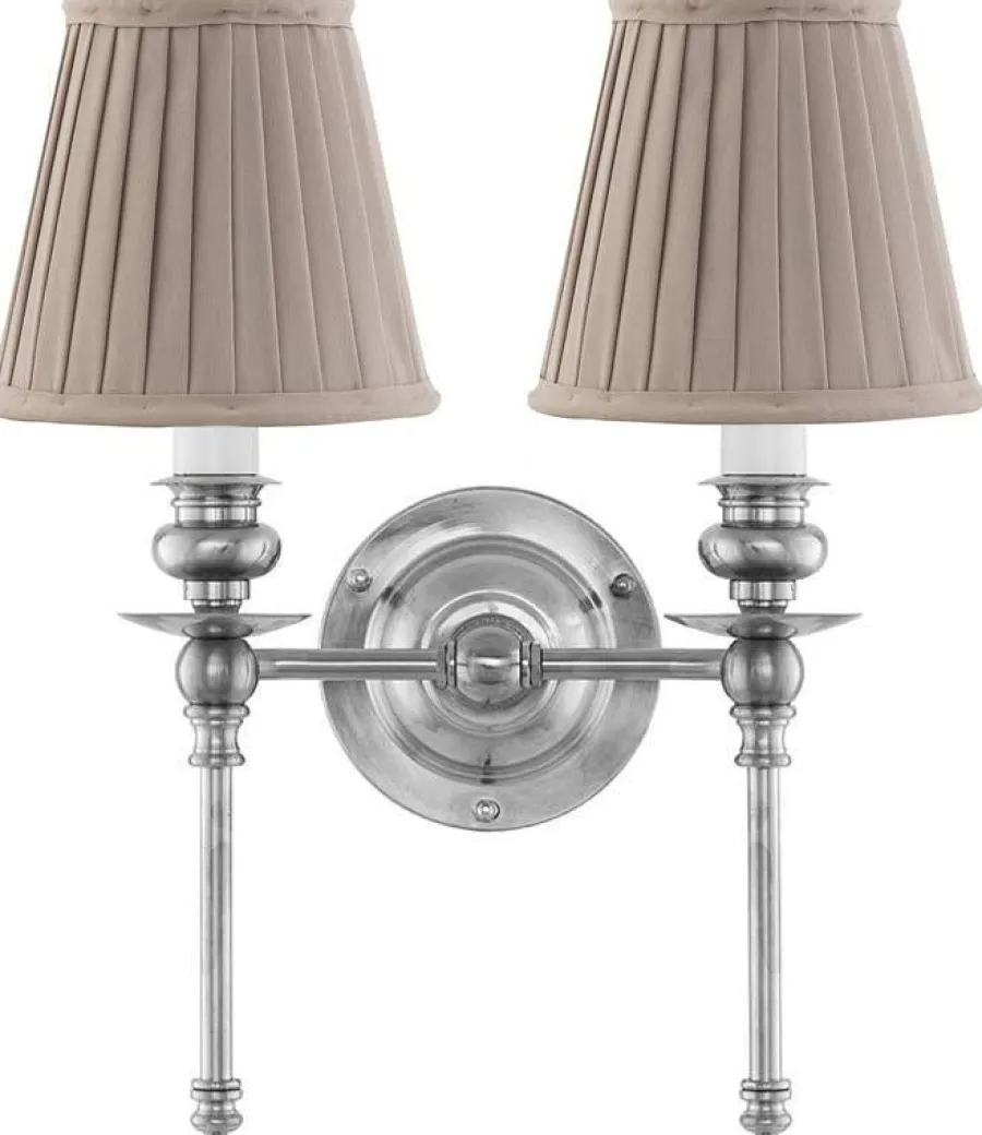Karlskrona Lampfabrik Vägglampor I Nickel|Vägglampor Med Två Armar|Vägglampa - Wivallius nickel, beige tygskärm