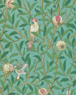 Sanderson Design Group Brands Ltd Mönstrade Tapeter|Blommiga Tapeter|William Morris & Co. Tapet - Bird & Pomegranate Turquoise/Coral