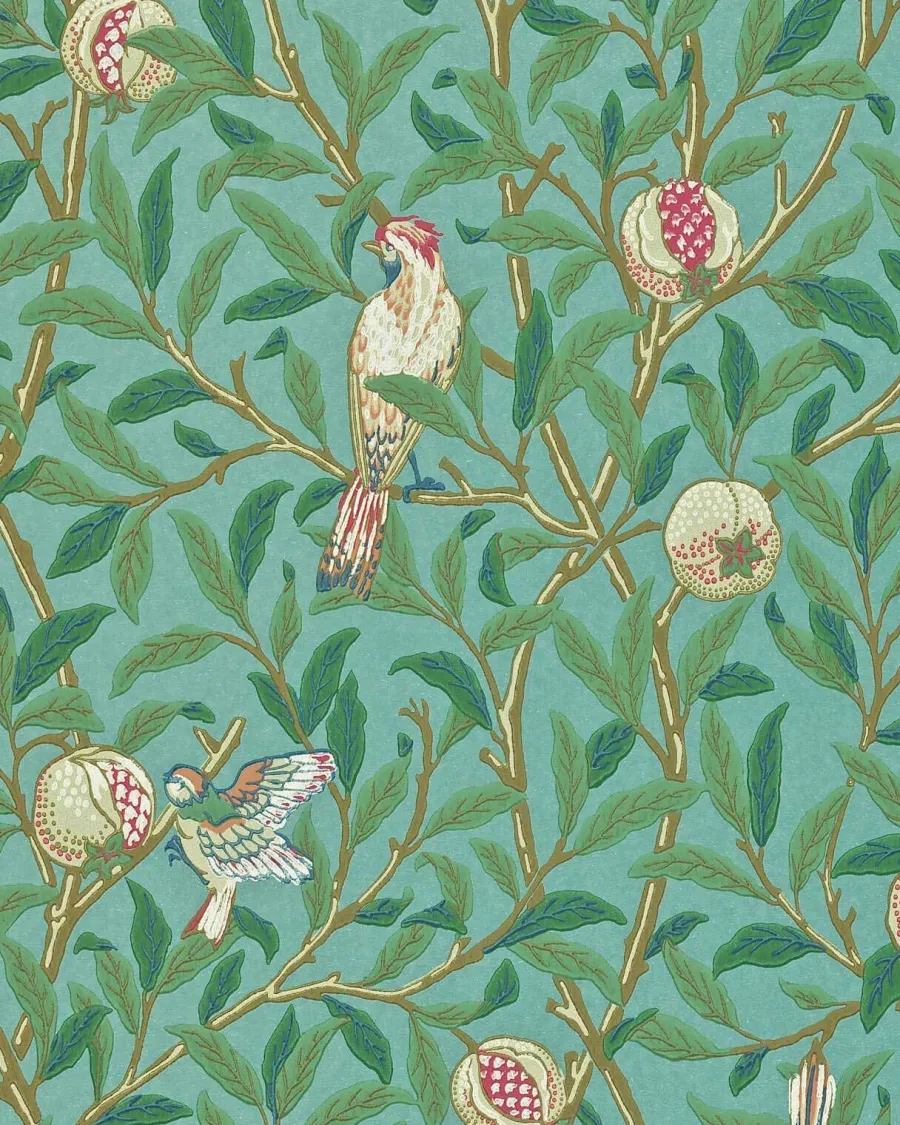 Sanderson Design Group Brands Ltd Mönstrade Tapeter|Blommiga Tapeter|William Morris & Co. Tapet - Bird & Pomegranate Turquoise/Coral