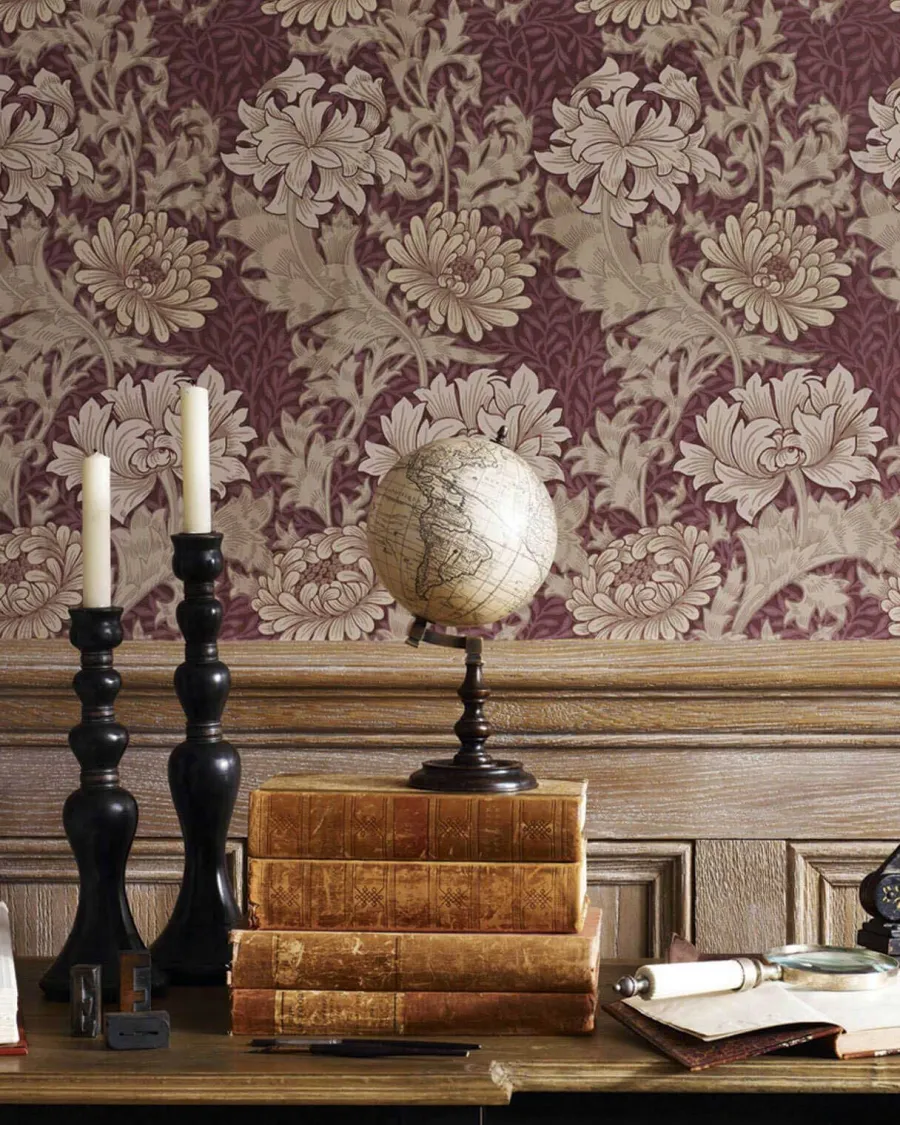 Sanderson Design Group Brands Ltd Mönstrade Tapeter|Blommiga Tapeter|William Morris & Co. Tapet - Chrysanthemum Pink/Yellow/Green