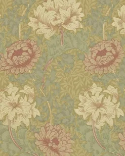 Sanderson Design Group Brands Ltd Mönstrade Tapeter|Blommiga Tapeter|William Morris & Co. Tapet - Chrysanthemum Pink/Yellow/Green