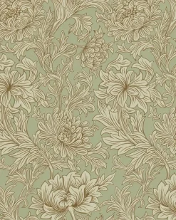 Sanderson Design Group Brands Ltd Mönstrade Tapeter|Blommiga Tapeter|William Morris & Co. Tapet - Chrysanthemum Toile Eggshell/Gold