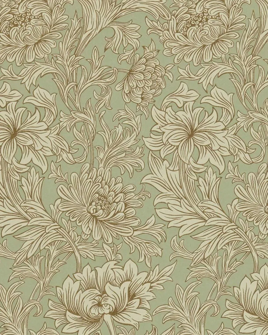 Sanderson Design Group Brands Ltd Mönstrade Tapeter|Blommiga Tapeter|William Morris & Co. Tapet - Chrysanthemum Toile Eggshell/Gold