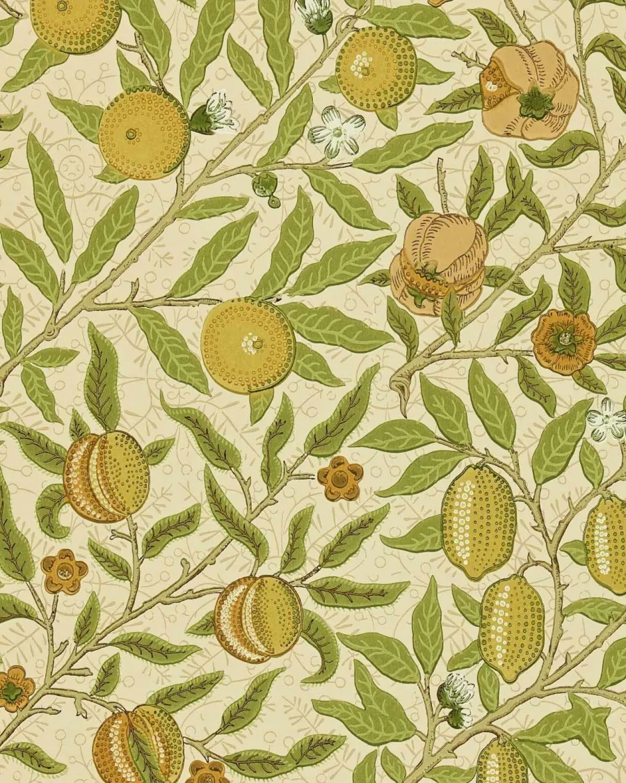 Sanderson Design Group Brands Ltd Mönstrade Tapeter|Blommiga Tapeter|William Morris & Co. Tapet - Fruit Lime Green/Tan