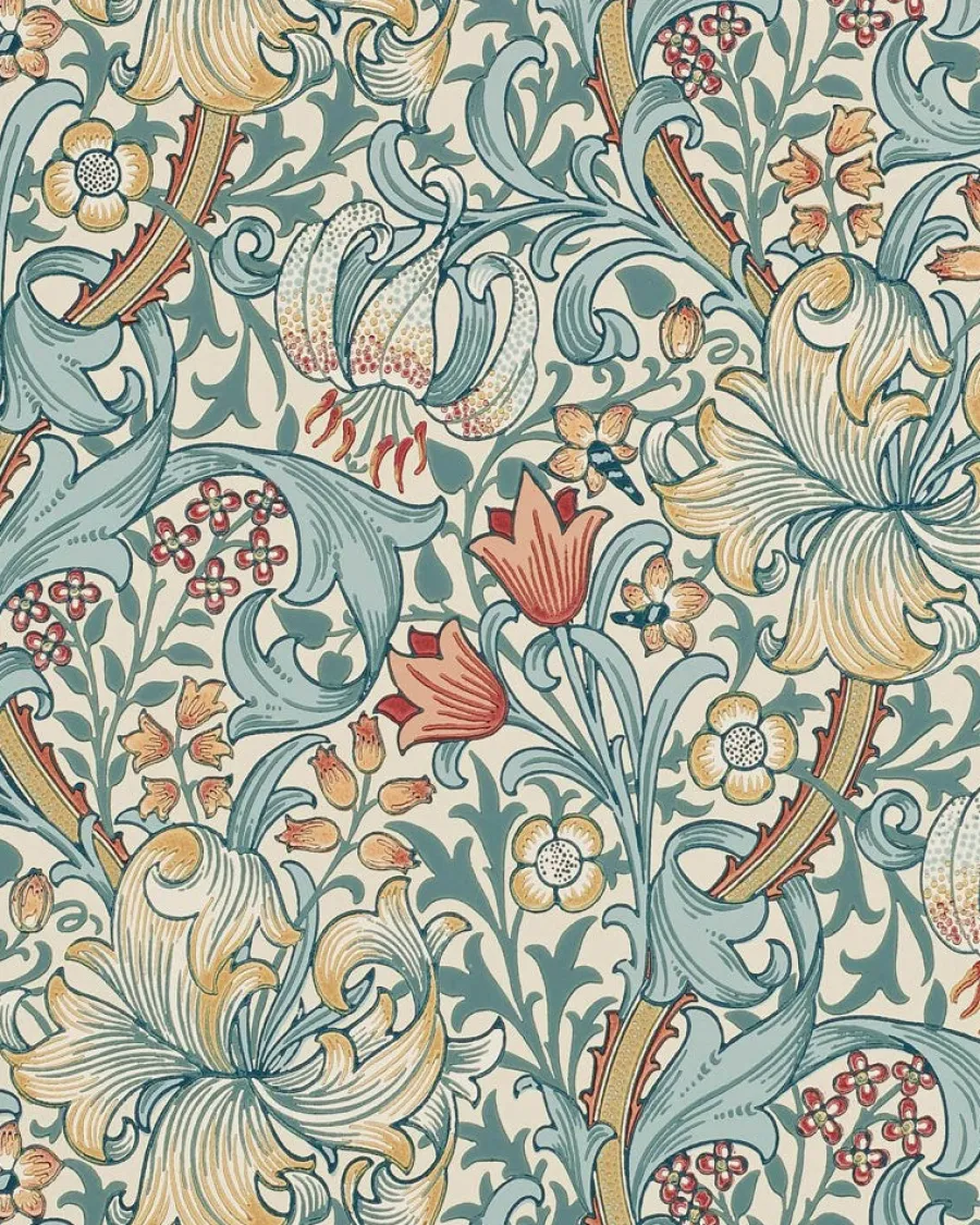 Sanderson Design Group Brands Ltd Mönstrade Tapeter|Blommiga Tapeter|William Morris & Co. Tapet - Golden Lily Slate/Manilla