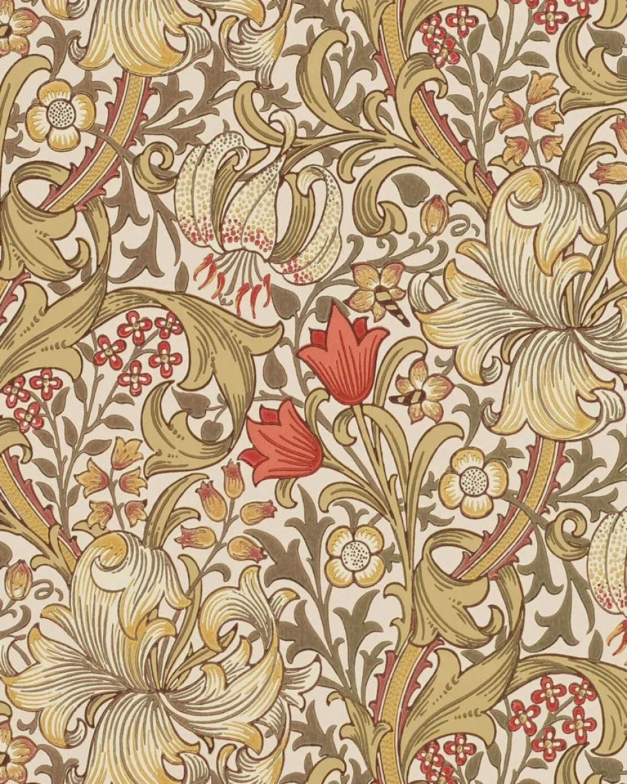 Sanderson Design Group Brands Ltd Mönstrade Tapeter|Blommiga Tapeter|William Morris & Co. Tapet - Golden Lily Biscuit/Brick