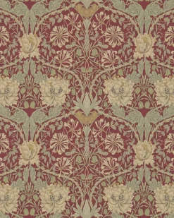 Sanderson Design Group Brands Ltd Mönstrade Tapeter|Blommiga Tapeter|William Morris & Co. Tapet - Honeysuckle & Tulip Red/Gold