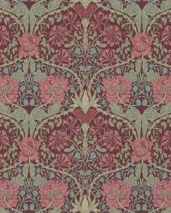 Sanderson Design Group Brands Ltd Mönstrade Tapeter|Blommiga Tapeter|William Morris & Co. Tapet - Honeysuckle & Tulip Burgundy/Sage