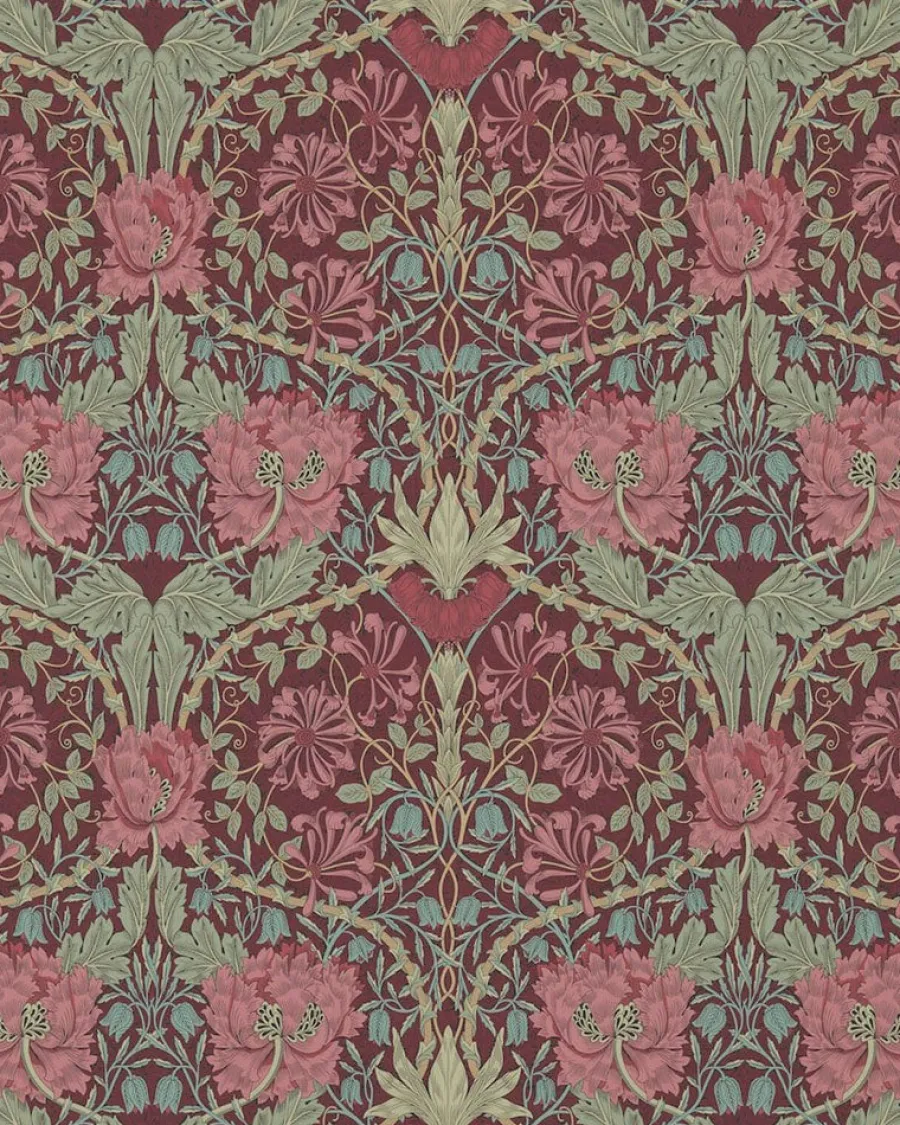 Sanderson Design Group Brands Ltd Mönstrade Tapeter|Blommiga Tapeter|William Morris & Co. Tapet - Honeysuckle & Tulip Burgundy/Sage