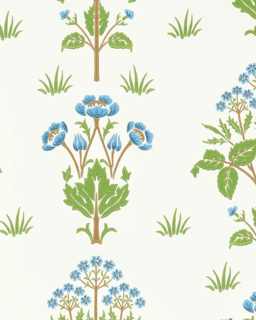 Sanderson Design Group Brands Ltd Mönstrade Tapeter|Blommiga Tapeter|William Morris & Co. Tapet - Meadow Sweet Cobalt/Grass Green