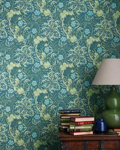 Sanderson Design Group Brands Ltd Mönstrade Tapeter|Blommiga Tapeter|William Morris & Co. Tapet - Morris Seaweed Red/Gold