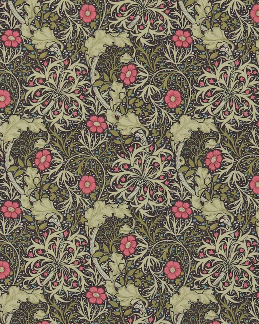 Sanderson Design Group Brands Ltd Mönstrade Tapeter|Blommiga Tapeter|William Morris & Co. Tapet - Morris Seaweed Ebony/Poppy