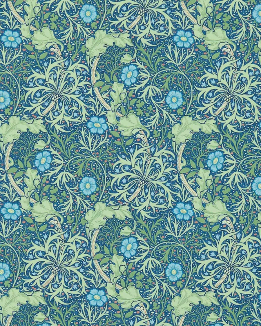 Sanderson Design Group Brands Ltd Mönstrade Tapeter|Blommiga Tapeter|William Morris & Co. Tapet - Morris Seaweed Cobalt/Thyme