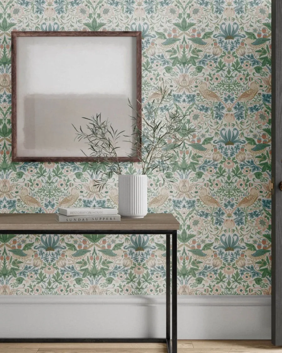 Sanderson Design Group Brands Ltd Mönstrade Tapeter|Blommiga Tapeter|William Morris & Co. Tapet - Simply Strawberry Thief cochineal pink