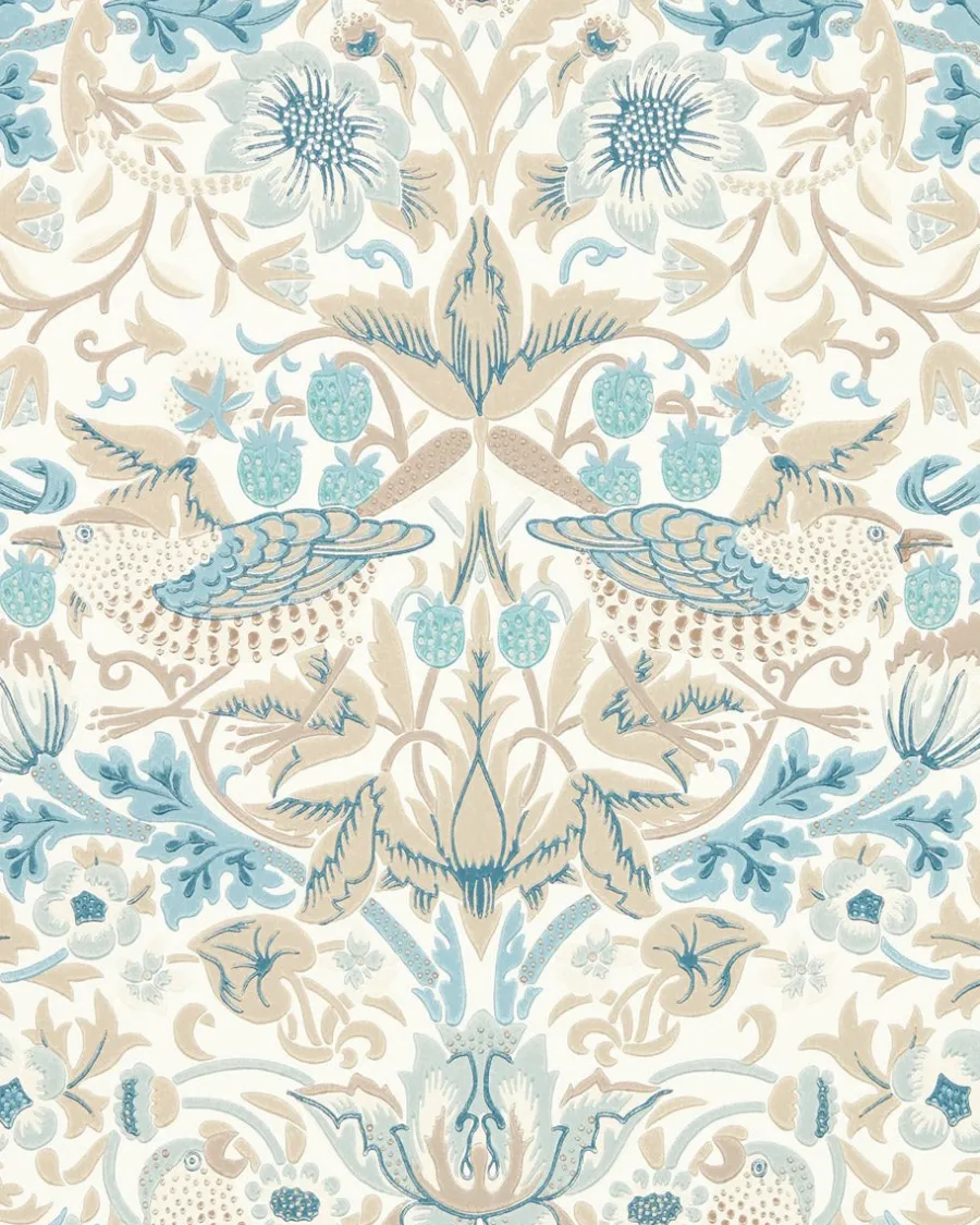 Sanderson Design Group Brands Ltd Mönstrade Tapeter|Blommiga Tapeter|William Morris & Co. Tapet - Simply Strawberry Thief slate/vellum