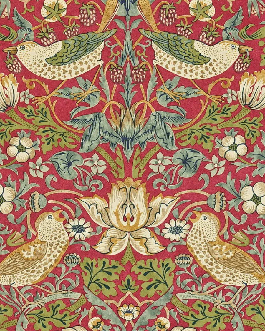 Sanderson Design Group Brands Ltd Mönstrade Tapeter|Blommiga Tapeter|William Morris & Co. Tapet - Strawberry Thief crimson/slate